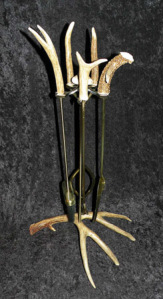 Fireplace tools with antler handles and antler stand image