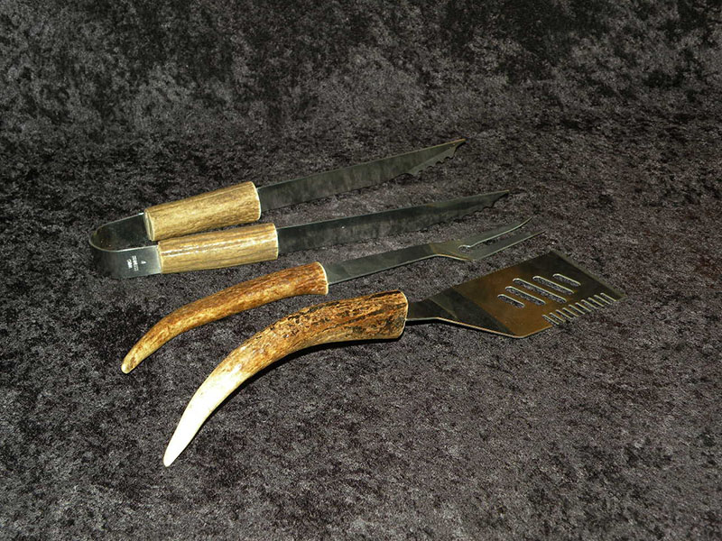 Antler Handle Grilling Set for BBQ Outdoors Style 3 Piece Cooking Set for  BBQ and Grill