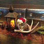 Antler-juniper center piece for winter montana wedding