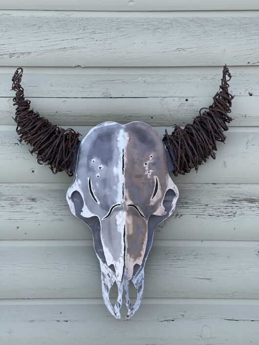 bison skull metal art