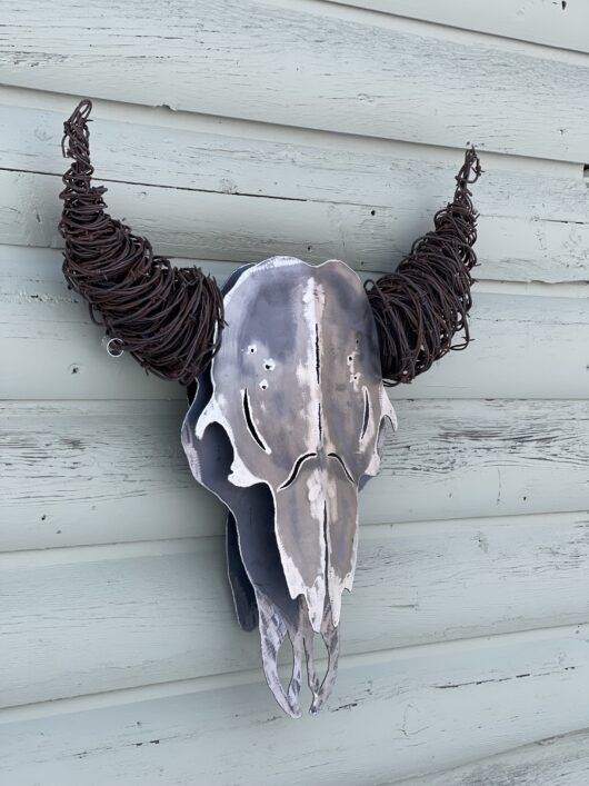 bison skull metal art