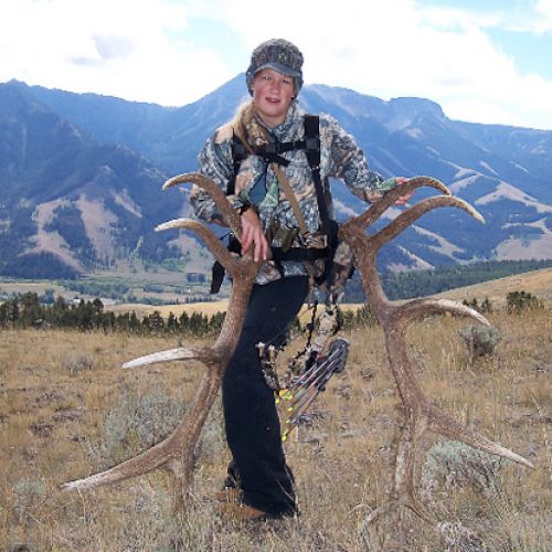 Hanna with a set of elk antlers found on a September bow hunt