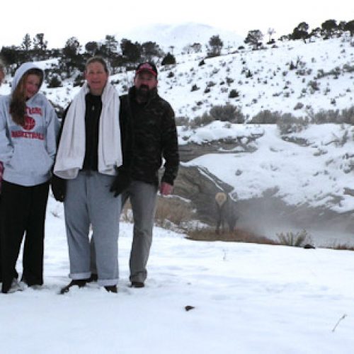 The Mackie family at the Hot Pots near Yellowstone